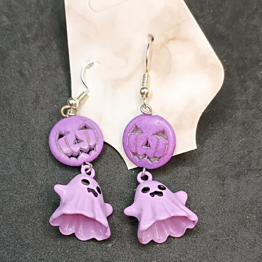 Purple Ghost and Pumpkin Earrings
